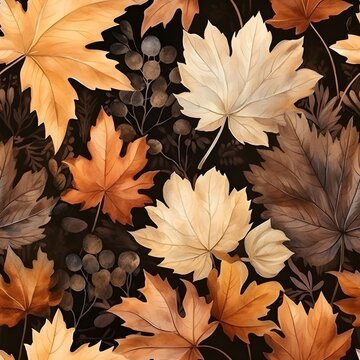 Herbst Muster, nahtlos, Nahtlosmuster, Hintergrund, Bl&auml;tter, Laub, Pilze, Wald, zauberhaft
