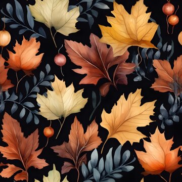 Herbst Muster, nahtlos, Nahtlosmuster, Hintergrund, Bl&auml;tter, Laub, Pilze, Wald, zauberhaft