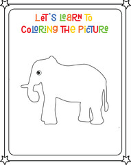 vector graphic illustration of elephant drawing for children's coloring book
