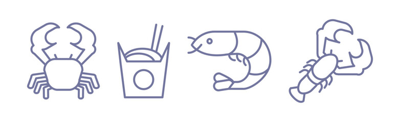 Seafood and Marine Product Line Icon Vector Set