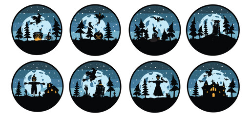  halloween and blue night vector silhouette.