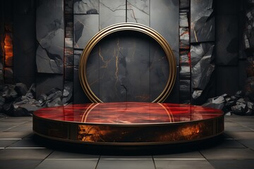 red and black luxury stones platform podium product presentation background. 3D rendering