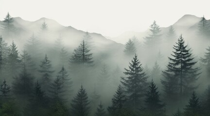 Fototapeta premium Misty pine forest background