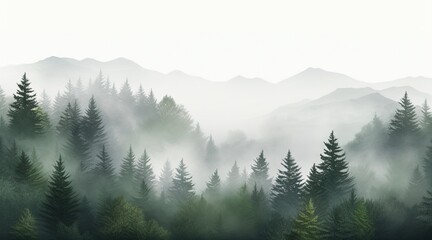 Misty pine forest background