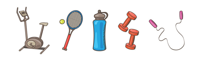 Gym Sport Object and Equipment for Healthy Active Lifestyle Vector Set