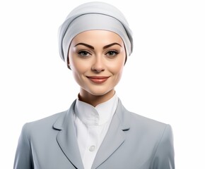 Beautiful woman wearing uniform and headscarf