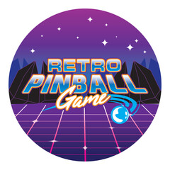 Retro Pinball Game Vintage Retro Vector Badge Emblem Logo  for Banner, Poster, Flyer, Website, Social Media © Fatboy29Basic