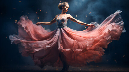 Graceful Ballet Performance.  Ballerina in the Spotlight