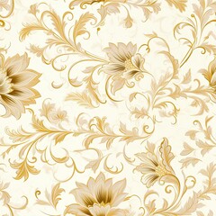 gold flowers on beige background seamless pattern