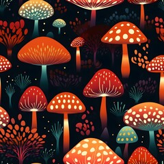 Pilz Muster, Herbst Muster, nahtlos, Nahtlosmuster, Hintergrund, Blätter, Laub, Pilze, Wald, zauberhaft