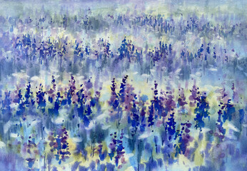 A flowering meadow summer landscape watercolor background - 644752782