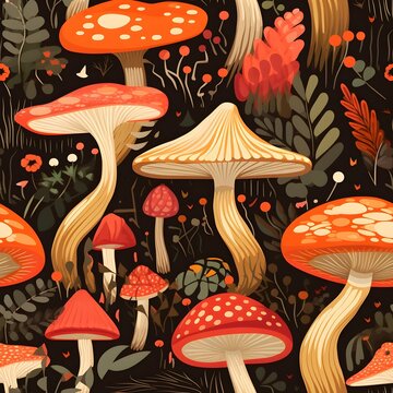 Pilz Muster, Herbst Muster, nahtlos, Nahtlosmuster, Hintergrund, Bl&auml;tter, Laub, Pilze, Wald, zauberhaft
