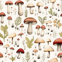 Pilz Muster, Herbst Muster, nahtlos, Nahtlosmuster, Hintergrund, Bl&auml;tter, Laub, Pilze, Wald, zauberhaft