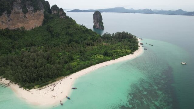 4K Aerial Footage of Koh Poda (Poda Island) in Ao Nang, Krabi, Thailand - Featuring Longtail Boats, White Sand Beaches and Crystal Clear Waters