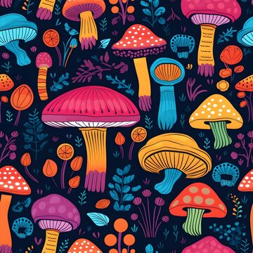 Pilz Muster, Herbst Muster, nahtlos, Nahtlosmuster, Hintergrund, Bl&auml;tter, Laub, Pilze, Wald, zauberhaft