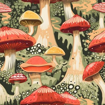 Pilz Muster, Herbst Muster, nahtlos, Nahtlosmuster, Hintergrund, Bl&auml;tter, Laub, Pilze, Wald, zauberhaft