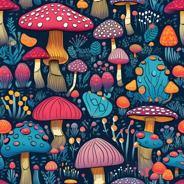 Pilz Muster, Herbst Muster, nahtlos, Nahtlosmuster, Hintergrund, Bl&auml;tter, Laub, Pilze, Wald, zauberhaft