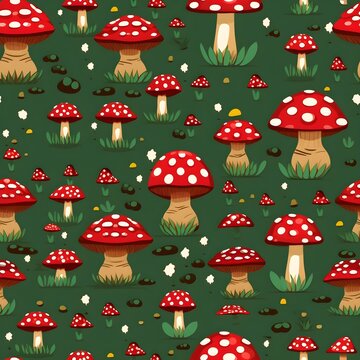Pilz Muster, Herbst Muster, nahtlos, Nahtlosmuster, Hintergrund, Bl&auml;tter, Laub, Pilze, Wald, zauberhaft