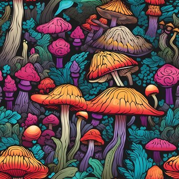 Pilz Muster, Herbst Muster, nahtlos, Nahtlosmuster, Hintergrund, Bl&auml;tter, Laub, Pilze, Wald, zauberhaft