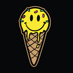 Vector Dripping Ice Cream Emoticon Streetwear Cartoon Illustration