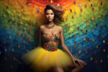 Fictional Character Created By Generated AI.Ethereal Fashion - Colorful Fairy Style