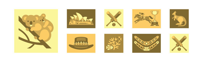Yellow Australian Native Icons in Square Vector Set
