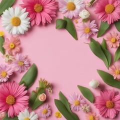 beautiful flowers on color backgroundbeautiful flowers on color backgroundframe of beautiful flowers on pink background.