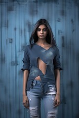 Fototapeta na wymiar Fictional Character Created By Generated AI.The Transient Fashion of Torn Jeans