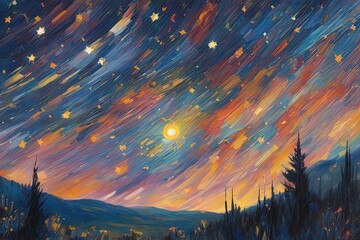 beautiful sunset in the mountainsbeautiful night sky with stars and cloudsbeautiful sunset in the mountains