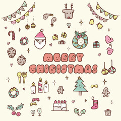 手描きのクリスマスアイコンセットのベクターイラスト