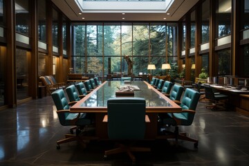 Meeting Room With A Long Conference Table, Generative AI
