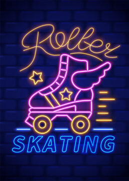 Retro neon light roller skate sign