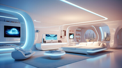 Futuristic Living Space.  Futuristic Hi-Tech Interior Design.Futuristic Living Space.