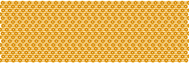 A pattern formed by the golden bicycle chain links on white background