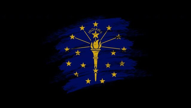 4K Paint Brush Indiana Flag with Alpha Channel. Waving Brushed Indianan Banner. Transparent Background Texture Fabric Pattern High Detail.