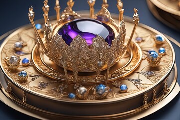 3 d rendering of a fantasy golden queen 's crown with diamonds on a blue background.3 d rendering of a fantasy golden queen 's crown with diamonds on a blue background.golden crown and diamonds