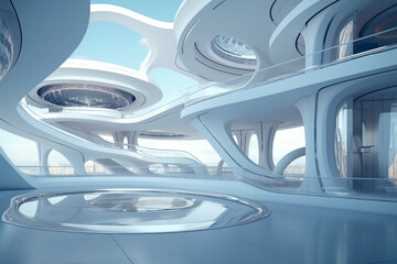 Concept of white waves architecture buildings with soft lines and shapes