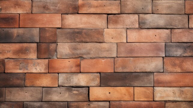 Floor texture made of mixed terracotta bricks. Rustic tiles for outdoor patio background.