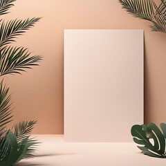 3 d render of empty podium with palm leaves. for product advertising and promotion. mock up.3 d render of empty podium with palm leaves. for product advertising and promotion. mock up.3 d render of em