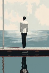 Fictional Character Created By Generated AI.The Contemplative Man - A thoughtful person enjoying the serenity of a lake