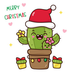 funny santa claus cristmas cactus kawaii card