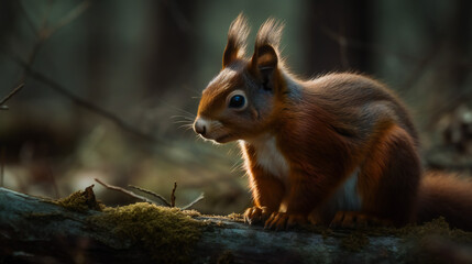 Naklejka na ściany i meble Red Squirrel in the Forest. Generative AI