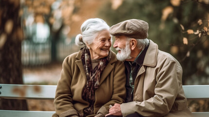 Senior Tenderness. Happy And Joyful Old Senior Couple. AI Generated