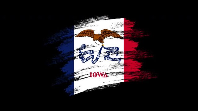 4K Paint Brush Iowa Flag with Alpha Channel. Waving Brushed Iowan Banner. Transparent Background Texture Fabric Pattern High Detail.