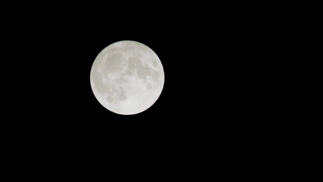 Full blue moon in the night black sky filmed in 4K.