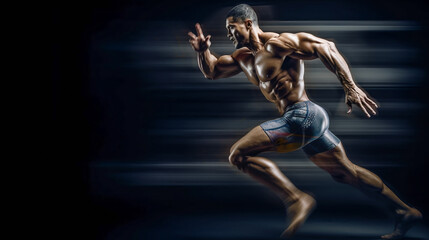 A dynamic runner. portrait of active young muscular running man.  strong athletic man. AI Generated