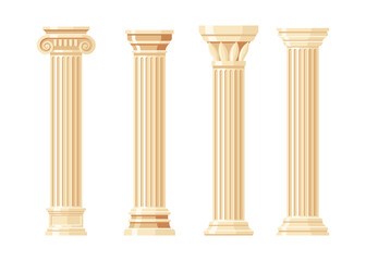 Classic carved architectural pillars flat design vector.