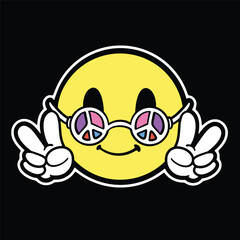 Vector Peace Emoticon Streetwear Cartoon Illustration