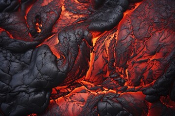 Magma Veins. A close-up view of molten lava with rugged, volcanic textures, showcasing the fiery energy and intense heat of a volcanic eruption.