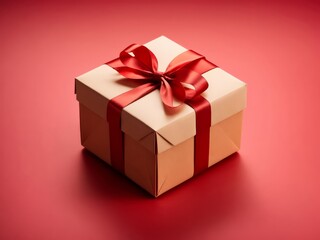 Obraz premium Festive Gift Box with Tied Bow and Red Ribbon